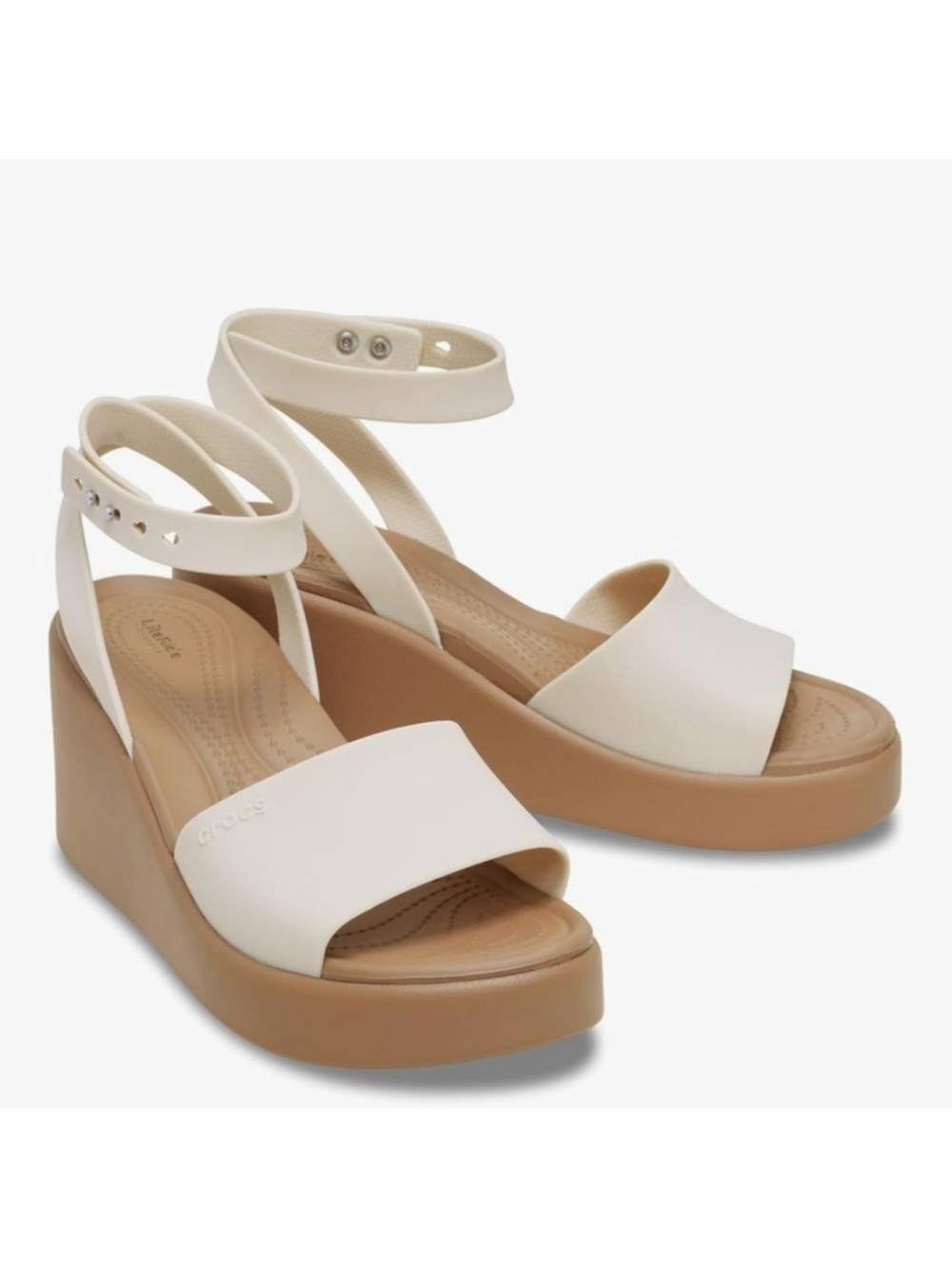Crocs Brooklyn Ankle Strap Wedges Size 8 NWOT CREAM